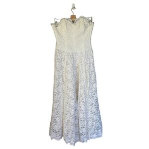 Caroline Charles London Vintage 1980's Strapless White Fit and Flare Midi Dress